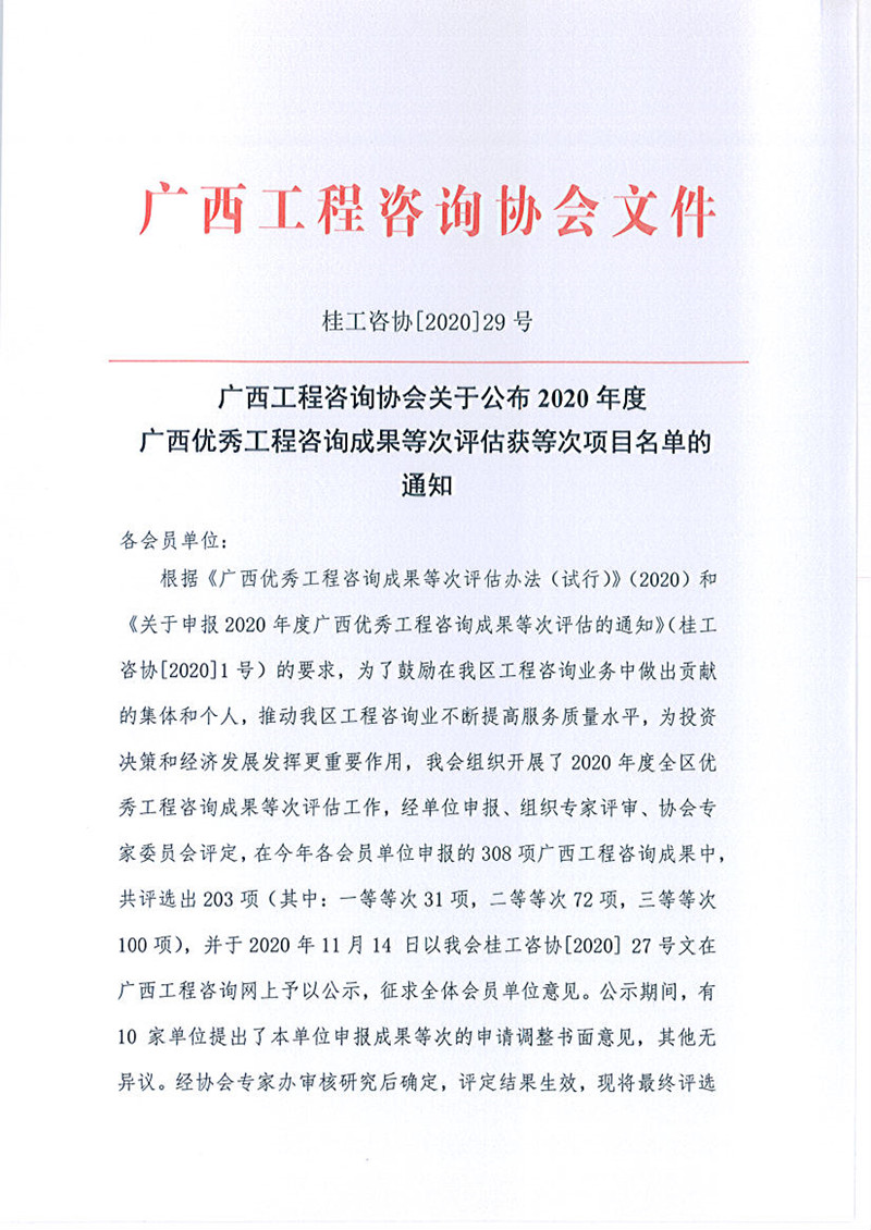 喜報(bào)！廣西工程咨詢集團(tuán)有限公司6項(xiàng)成果榮獲廣西優(yōu)秀工程咨詢成果獎(jiǎng)